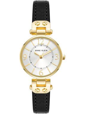 Anne Klein Womens White Black Leather Strap Fashion Analog Japanese Quartz Watch